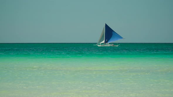 Sailing Boat in Blue Sea. Boracay Island Philippines.