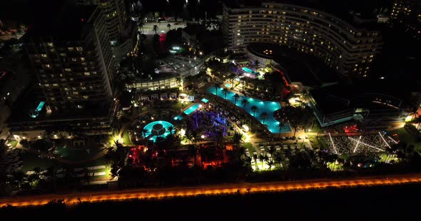 Night Aerial 5k Footage Miami Beach Fontainebleau Hotel Pool Lounge 