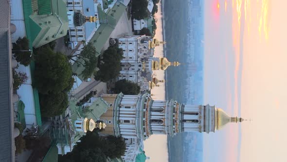 Vertical Video KyivPechersk Lavra in the Morning at Sunrise