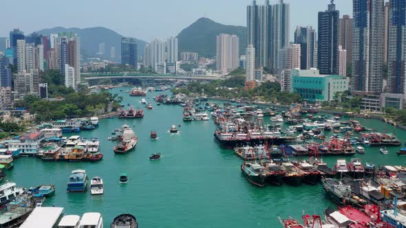 Top view of Hong Kong fishing harbor port