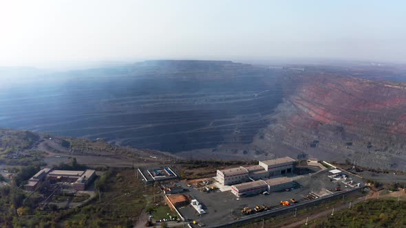 Aerial View of Management Building Near a Huge Quarry at Southern Mining Factory in Ukraine