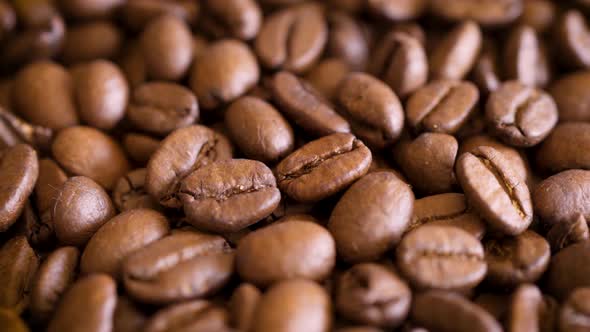 Close-up on Fragrant Brown Roasted Coffee Beans