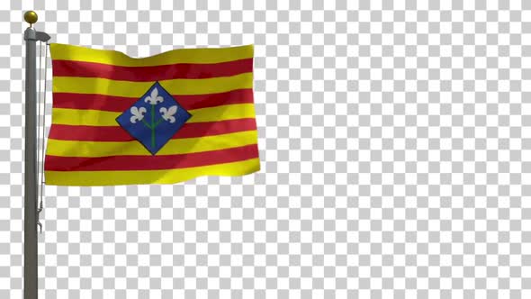 Lleida / Lerida City Flag (Spain) on Flagpole with Alpha Channel - 4K