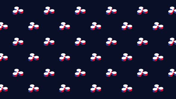 Isometric symbols of cryptocurrency Ripple animated pattern on a dark background. Seamless loop