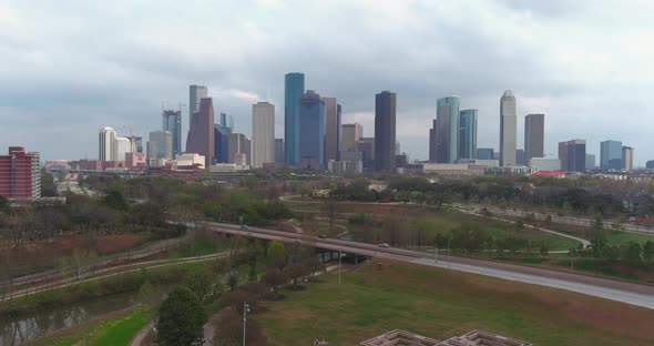 Aerial view of Houston cityscape and surrounding area
