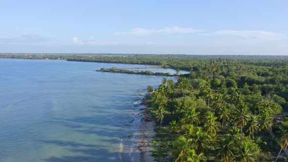 Boca Soco beach in Dominican Republic. Aerial forward