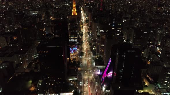 Night downtown Sao Paulo Brazil. Downtown district at night life scenery.