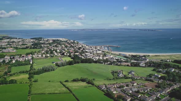 Ireland Ocean Bay Town Aerial View Port Ballycastle Northern