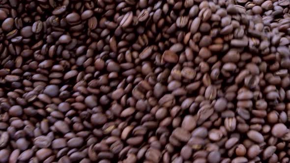 Extreme closeup of freshly roasted dark brown coffee beans in a local coffee shop in Timor Leste, So