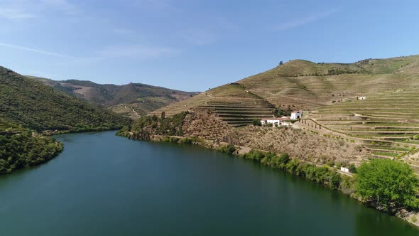 Aerial of Douro Terraced Vineyards in Portugal