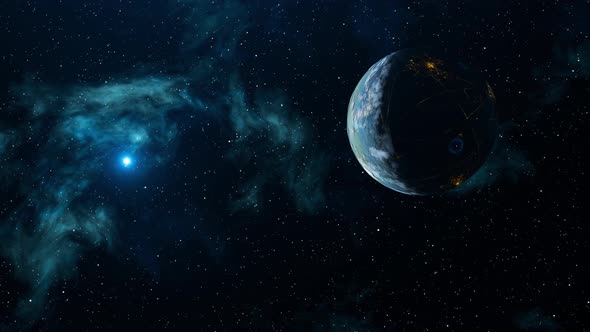 Planet Earth in outer space with bright shining star