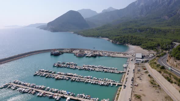 Aerial View of Boats in Harbor in Sea Bay