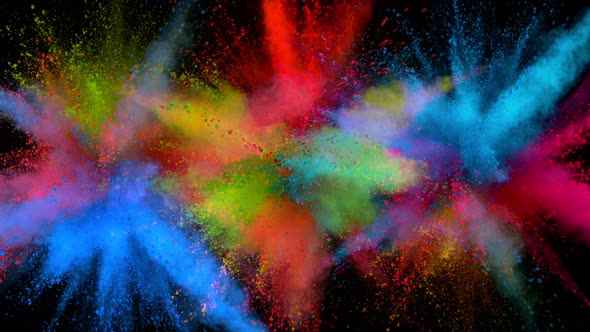 Super Slowmotion Shot of Color Powder Explosion Isolated on Black Background