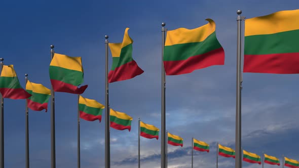 The Lithuania Flags Waving In The Wind  - 4K