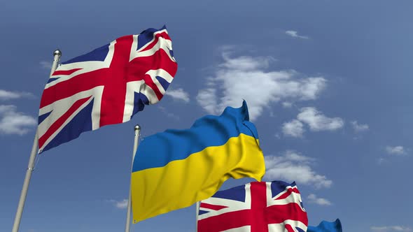 Flags of Ukraine and the UK at International Meeting