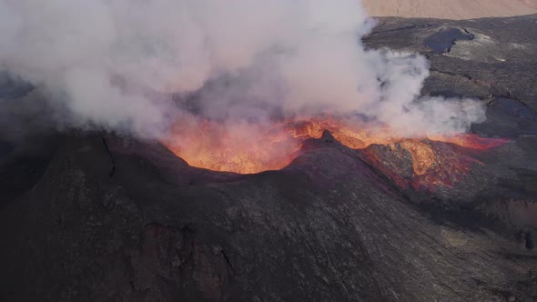 Drone Over Erupting Fagradalsfjall Volcano