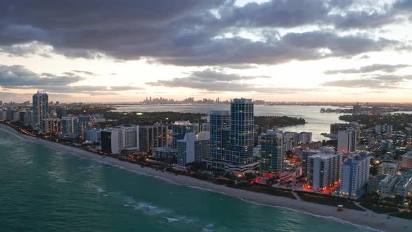 Evening Miami Beach Aerial 4K