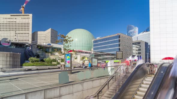 Panorama of La Defence Timelapse Hyperlapse Business and Financial District with Highrise