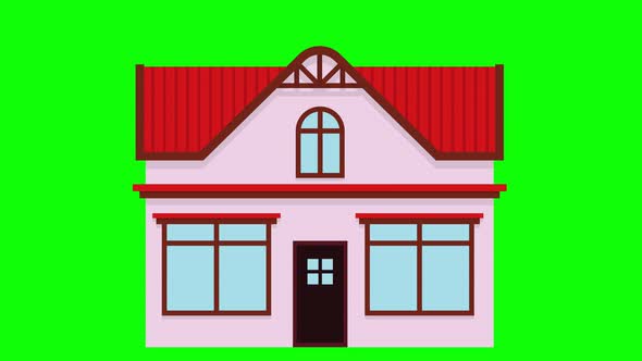 Animation of suburban house with green screen background.