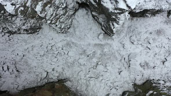 Birdseye Aerial View of Wolf Pit (Czech - Vlci Jamy) at Winter Season With Snow and Ice in Medieval