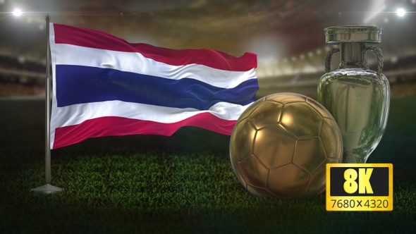 8K Thailand Flag with Football And Cup Background Loop