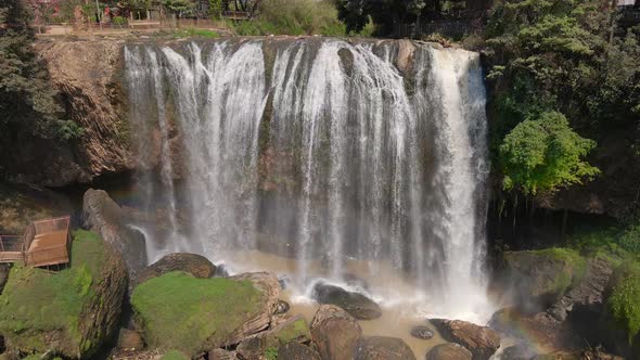 Aerial Shot of the Elephant Waterfall in the City of Dalat in the Southern Part of Vietnam