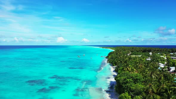 Aerial drone shot landscape of tropical sea view beach trip by shallow sea with white sand backgroun