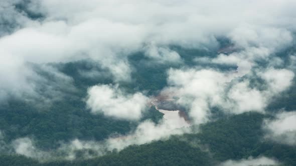 Atmosphere in the morning fog over the river.