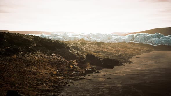 Glacier Flow Through the Mountains in Iceland