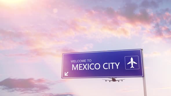 Mexico City Sign Plane Landing in Daylight
