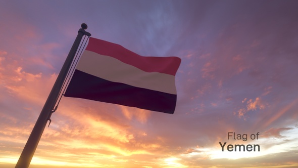 Yemen Flag on a Flagpole V3