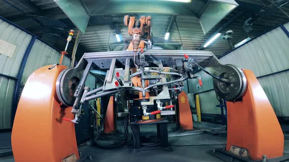 Large Bicycle Frame Welding Machine at a Modern Bicycle Factory