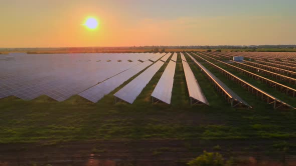 HDR Aerial View of Solar Panels Stand in a Row in the Fields Power Ecology Innovation Nature