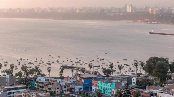 Aerial View of Lima's Shoreline with Boats Including the Districts of Barranco and Chorrillos