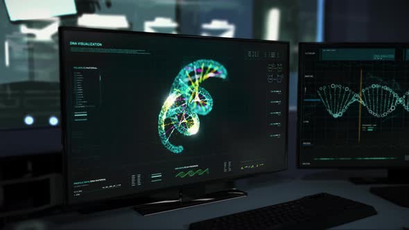 The DNA spiral helix visualisation software is used for scientific research alt