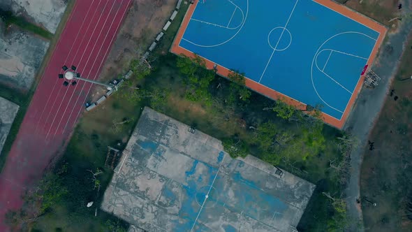 Red Running Track Together with New Basketball Court Aerial