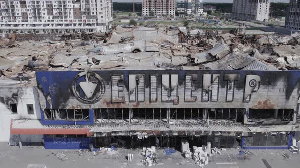 War in Ukraine  Destroyed Building of a Shopping Center in Bucha