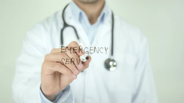 Emergency Services, Doctor Writing on Transparent Screen