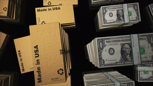 Made in USA box and US Dollar money pack loop 3d