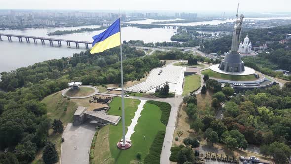 Kyiv - National Flag of Ukraine By Day. Aerial View. Kiev