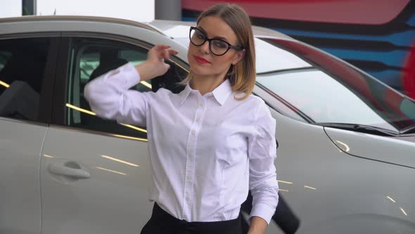 Young Beautiful Successful Business Lady Bought a Car