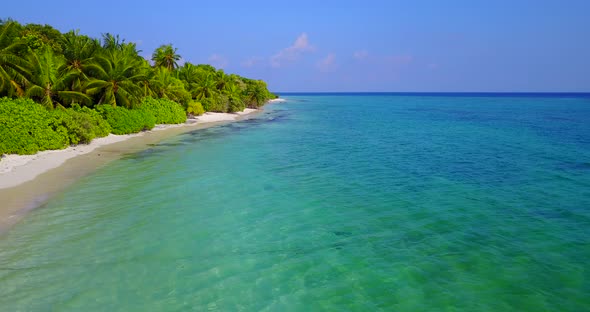 Beautiful overhead travel shot of a paradise sunny white sand beach and turquoise sea background