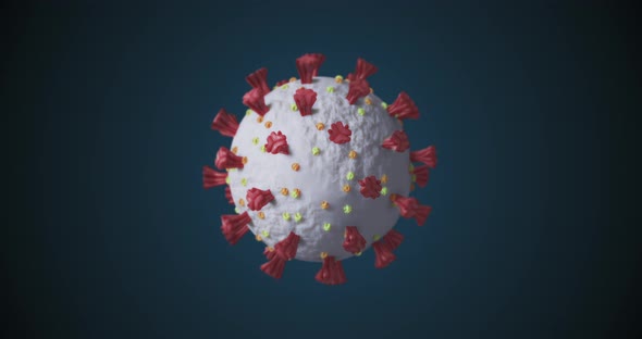 Covid-19 cells spinning against blue background alt