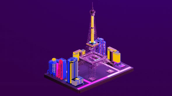 Isometric Eiffel Tower in the middle of the city