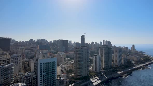 Aerial drone shot of Beirut Waterfront