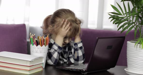 Girl Studying Online Lessons Using Digital Laptop Computer. Distance Education