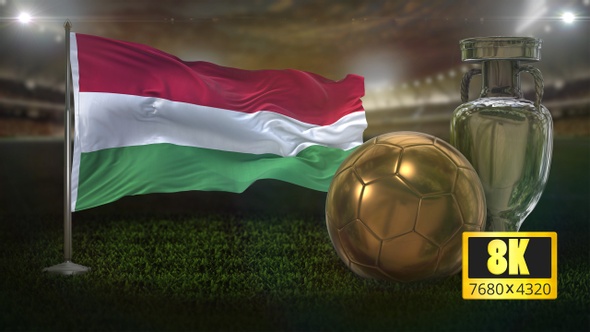 8K Hungary Flag with Football And Cup Background Loop