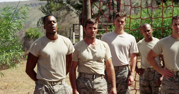 Military soldiers standing at boot camp