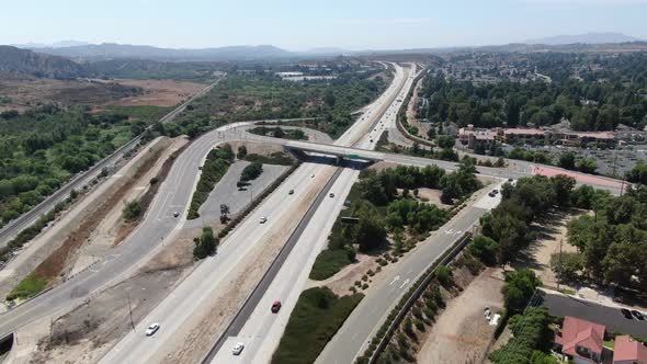 Aerial View of Highway Crossing the Little Town Moorpark, California