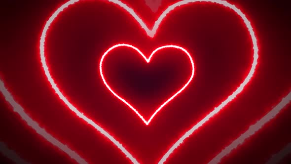 Red Neon Heart Particles Tunnel Abstract Romantic Valentine Glowing Lights Background 4K Looped